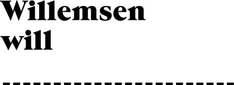 Willemsen will wordmark in black serif type above a dashed line