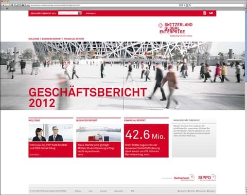 Online annual report 2012 of Switzerland Global Enterprise in a browser window