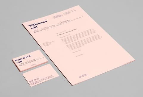 Willemsen will stationery on pale pink paper: letterhead and business cards